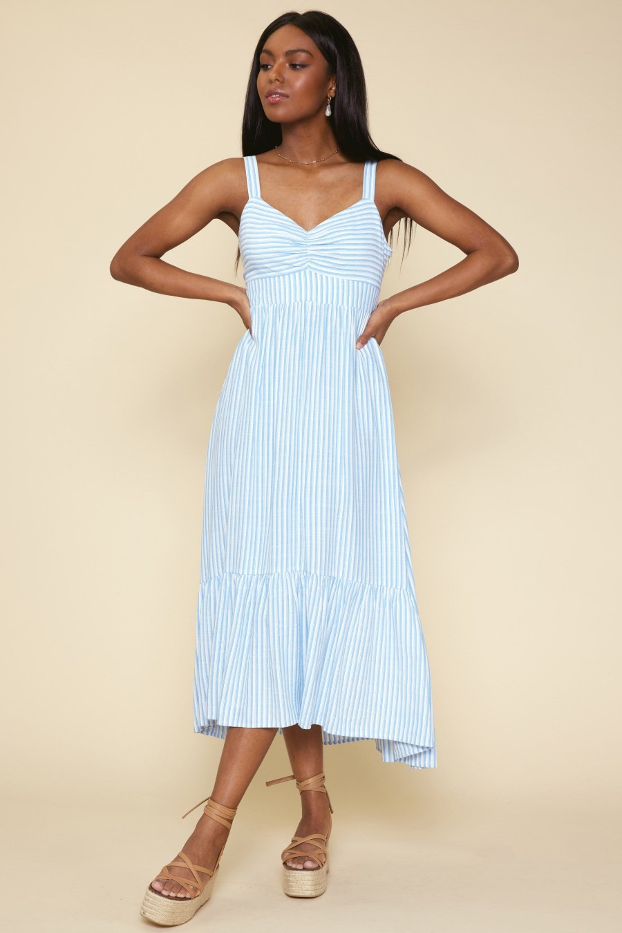 Women Skyes Are Blue Midi Dresses | Skylie Striped Maxi Dress