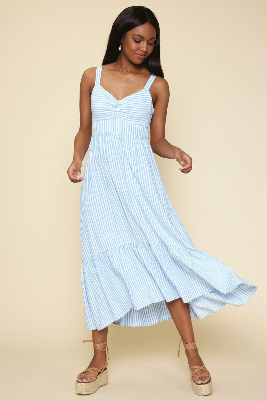 Women Skyes Are Blue Midi Dresses | Skylie Striped Maxi Dress