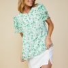 Women Skyes Are Blue Short Sleeve Tops | Clip Dot Floral Print Top