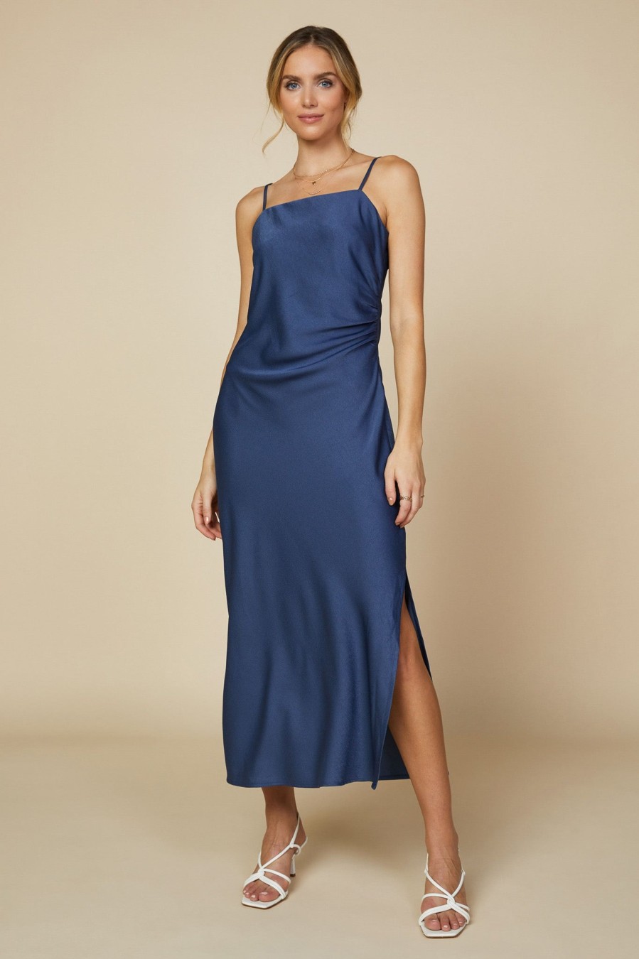 Women Skyes Are Blue Midi Dresses | Cami Slit Midi Dress