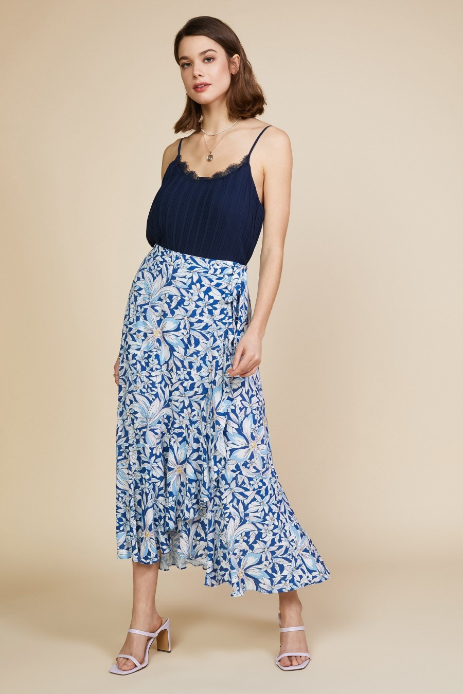 Women Skyes Are Blue Skirts | Floral Print Ruffled Wrap Skirt