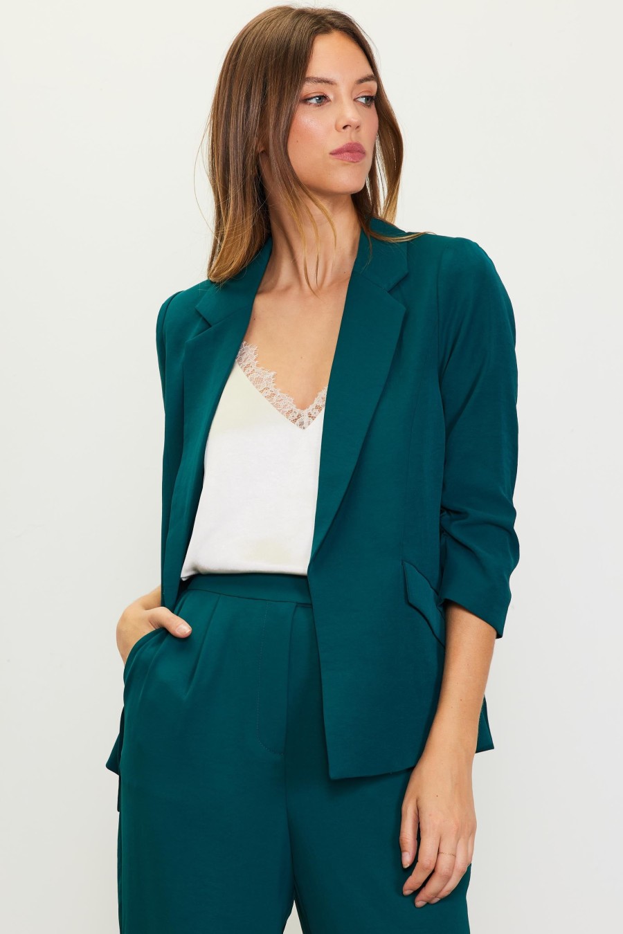 Women Skyes Are Blue Blazers | Recycled Shirred Sleeve Blazer