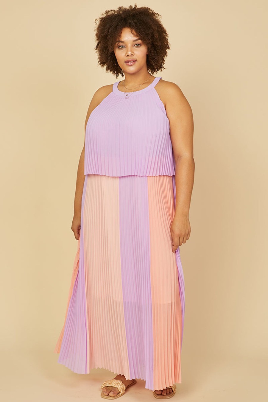 Women Skyes Are Blue Maxi Dresses | Plus Size - Pleated Halter Maxi Dress