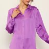 Women Skyes Are Blue Long Sleeve Tops | Recycled Crinkle Satin Buttondown