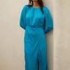 Women Skyes Are Blue Midi Dresses | Mariela Front Slit Midi Dress