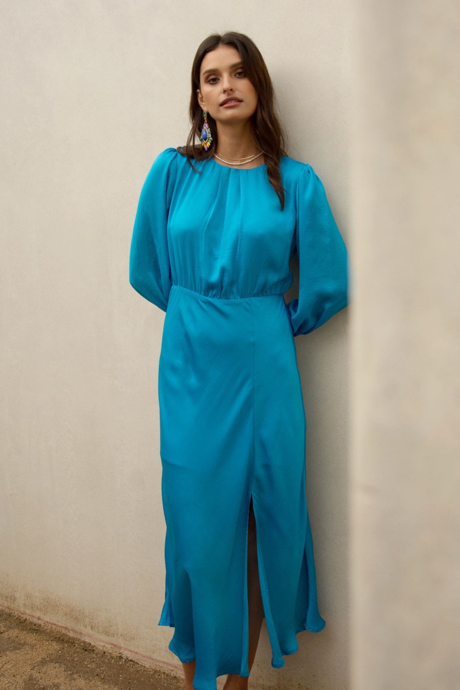 Women Skyes Are Blue Midi Dresses | Mariela Front Slit Midi Dress