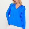 Women Skyes Are Blue Long Sleeve Tops | Adele Ruffled Split Neck Top