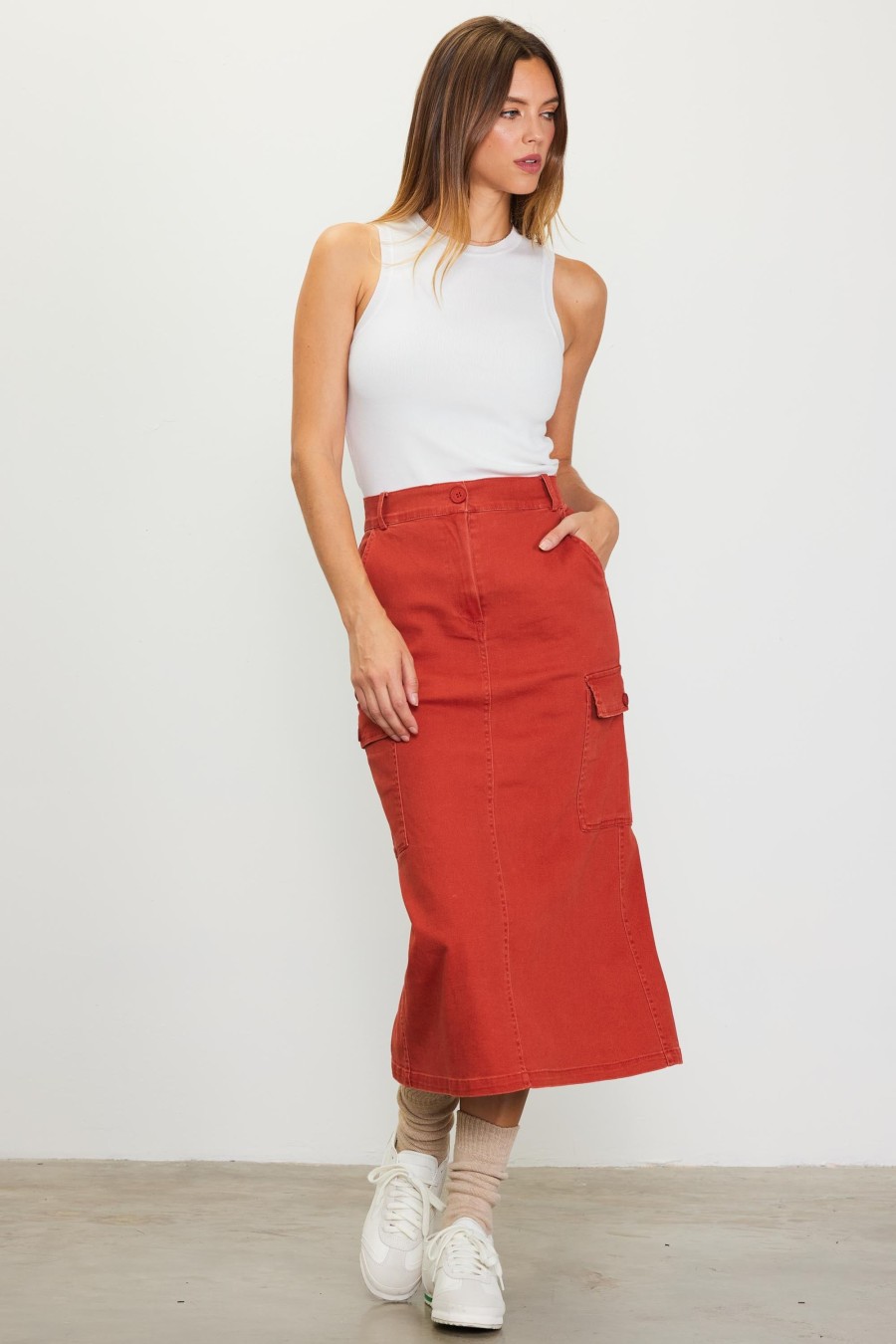 Women Skyes Are Blue Skirts | Cotton Twill Cargo Skirt