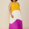 Women Skyes Are Blue Maxi Dresses | Plus Size - Pleated Color Block Maxi Dress