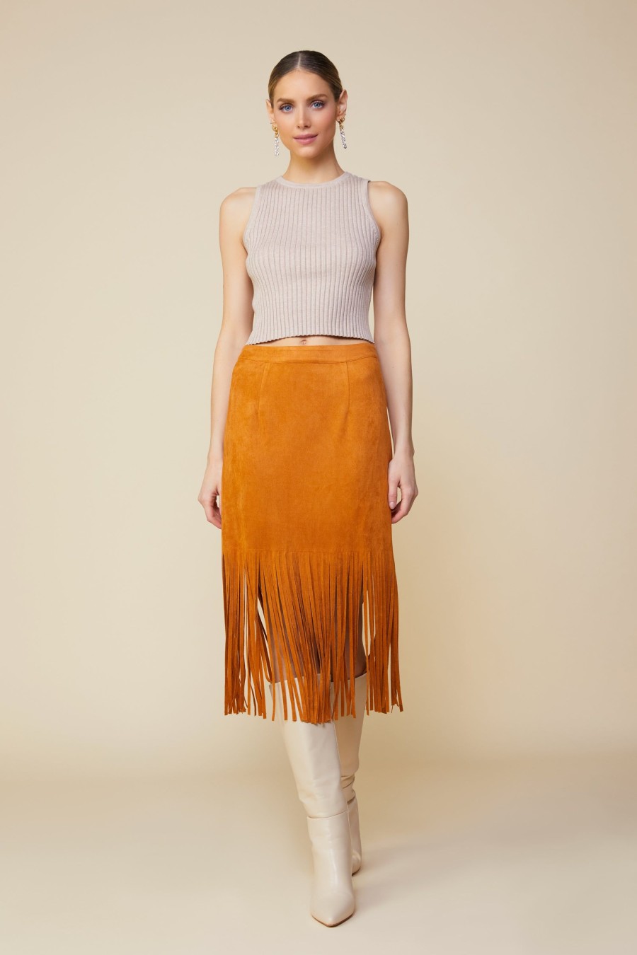 Women Skyes Are Blue Skirts | Faux Leather Fringe Skirt