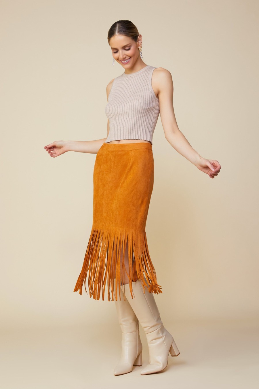 Women Skyes Are Blue Skirts | Faux Leather Fringe Skirt