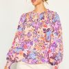 Women Skyes Are Blue Blouses | Dahlia Print Smocked Neckline Top