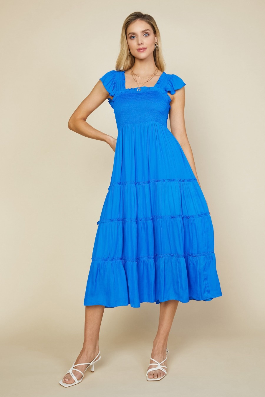 Women Skyes Are Blue Midi Dresses | Hathaway Tiered Midi Dress