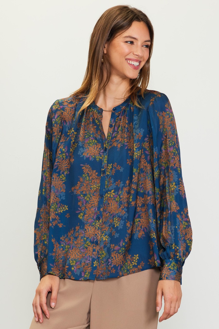 Women Skyes Are Blue Long Sleeve Tops | Longsleeve Buttondown Blouse