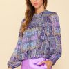 Women Skyes Are Blue Long Sleeve Tops | Paisley Motif Smocked Detail Top