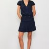 Women Skyes Are Blue Mini Dresses | Satin Ruffled Sleeve Mini Dress