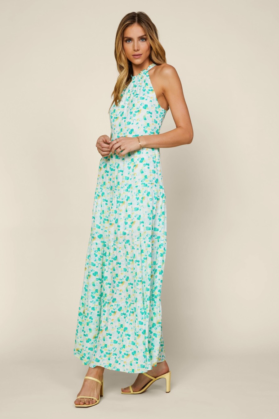 Women Skyes Are Blue Maxi Dresses | Abstract Dot Halter Dress