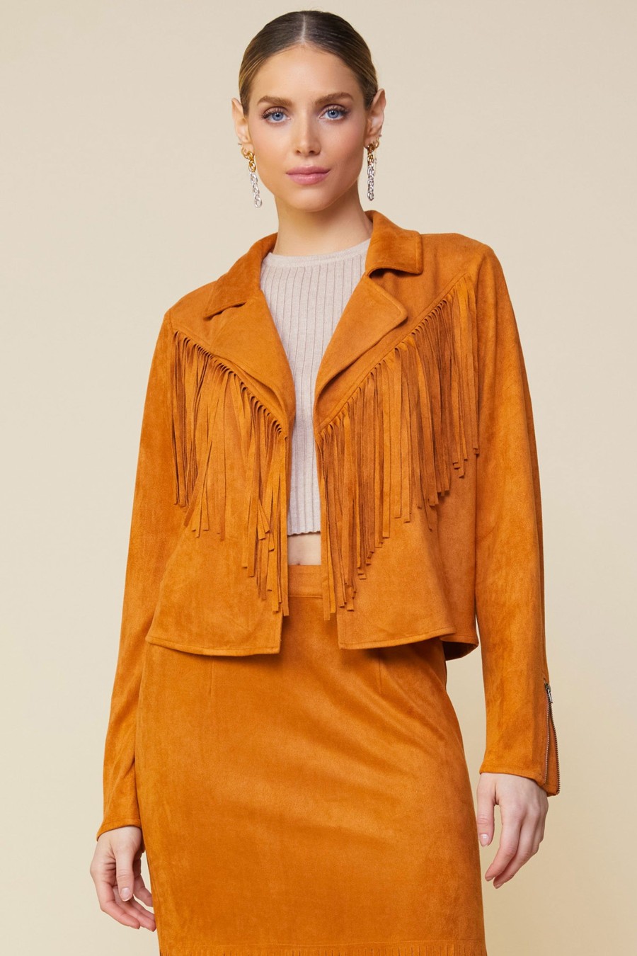 Women Skyes Are Blue Outerwear | Faux Leather Fringe Jacket