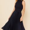 Women Skyes Are Blue Midi Dresses | Mixed Media Pleated Midi Dress