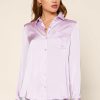 Women Skyes Are Blue Long Sleeve Tops | Satin Button Down Shirt