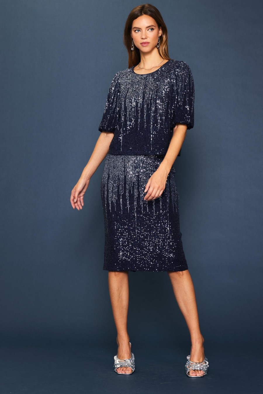 Women Skyes Are Blue Skirts | Ombre Sequin Midi Skirt