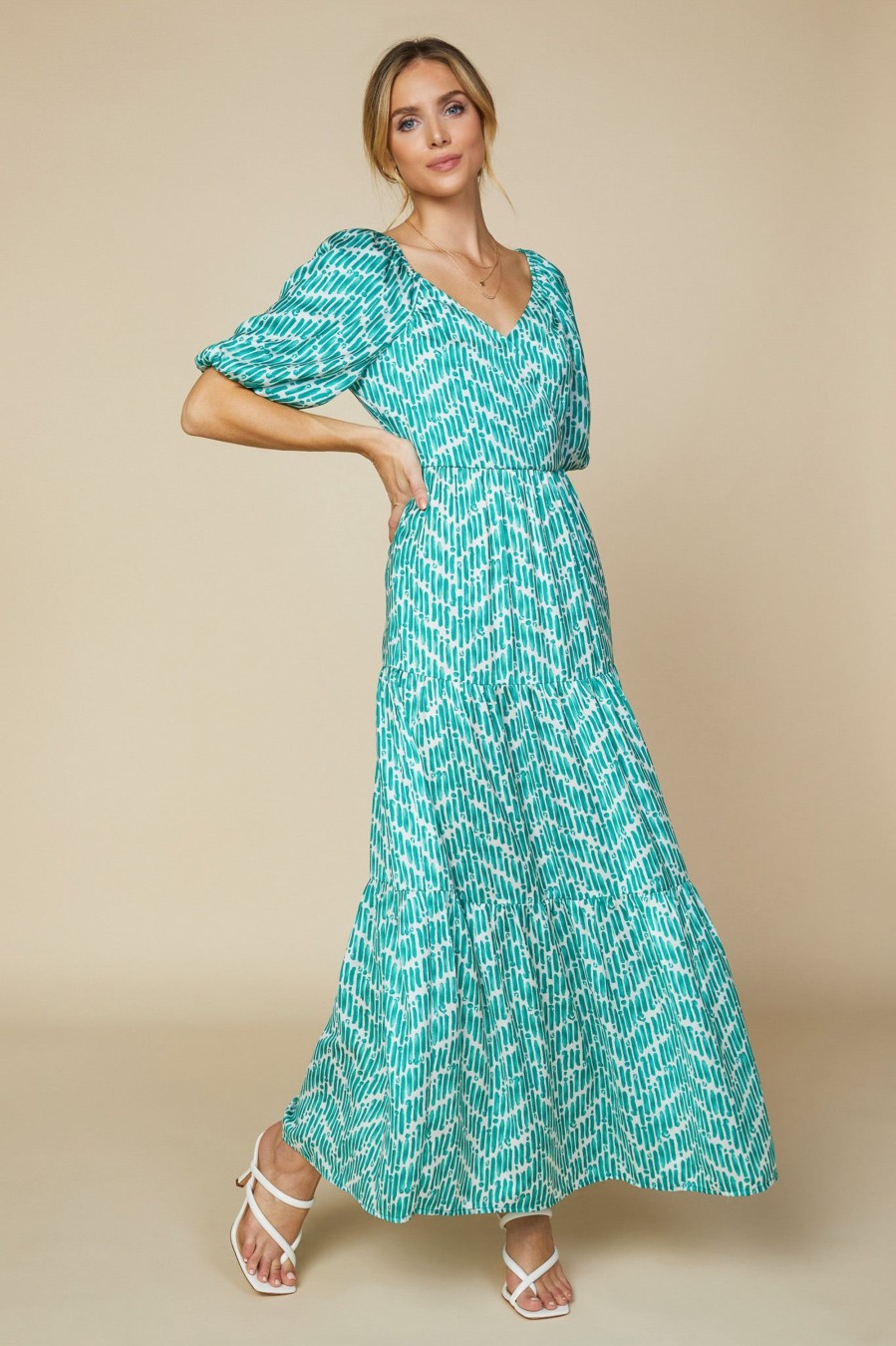 Women Skyes Are Blue Maxi Dresses | Watercolor Chevron Maxi Dress