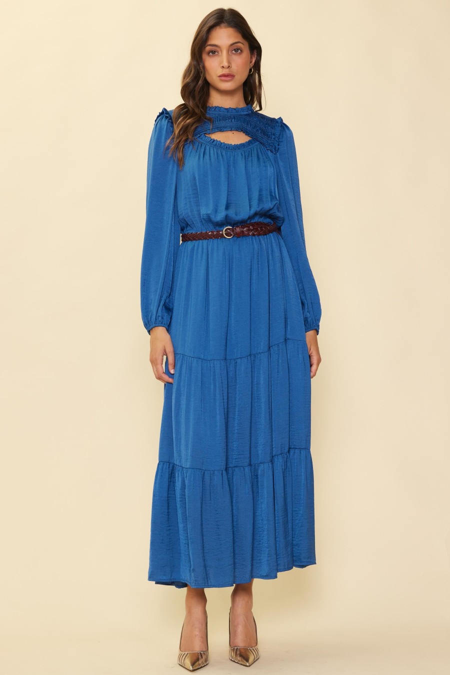 Women Skyes Are Blue Maxi Dresses | Tiered Cutout Maxi Dress