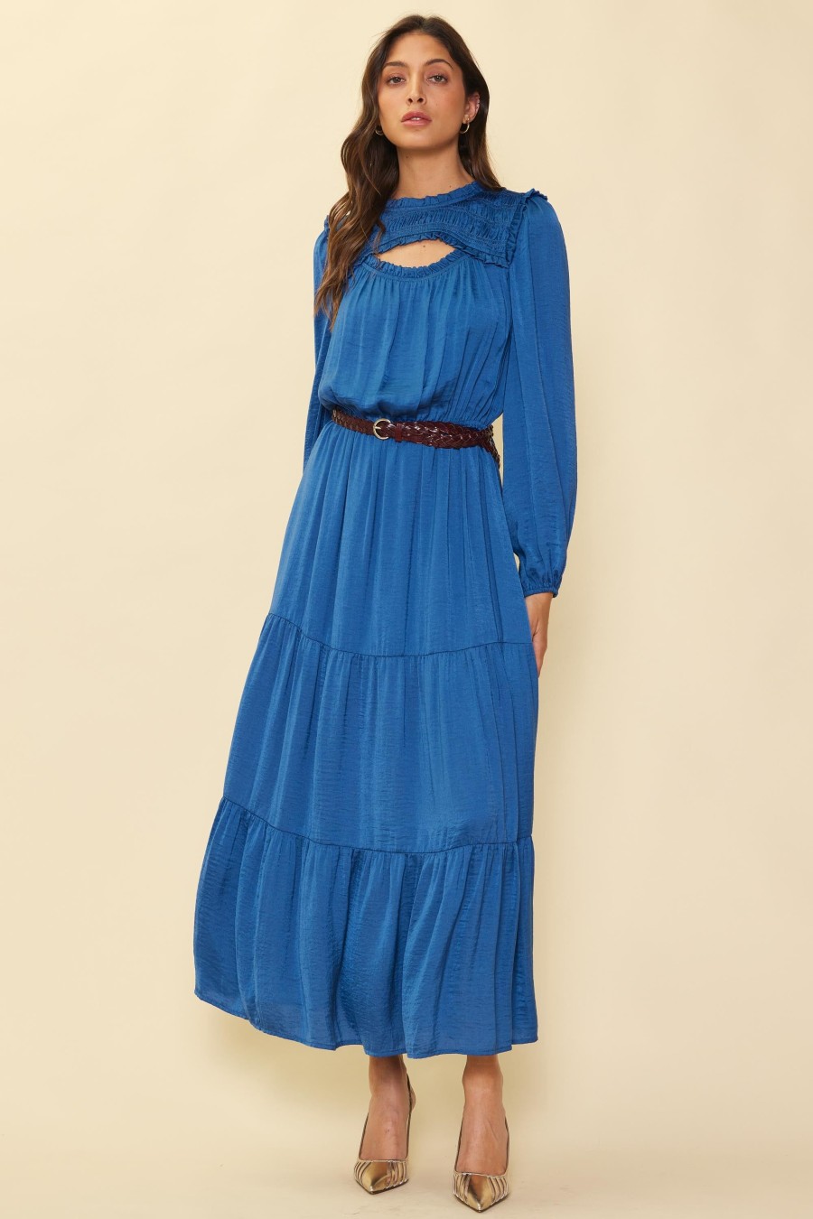 Women Skyes Are Blue Maxi Dresses | Tiered Cutout Maxi Dress