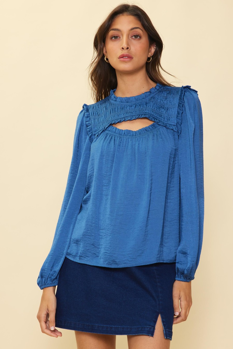 Women Skyes Are Blue Blouses | Cutout Yoke Blouse