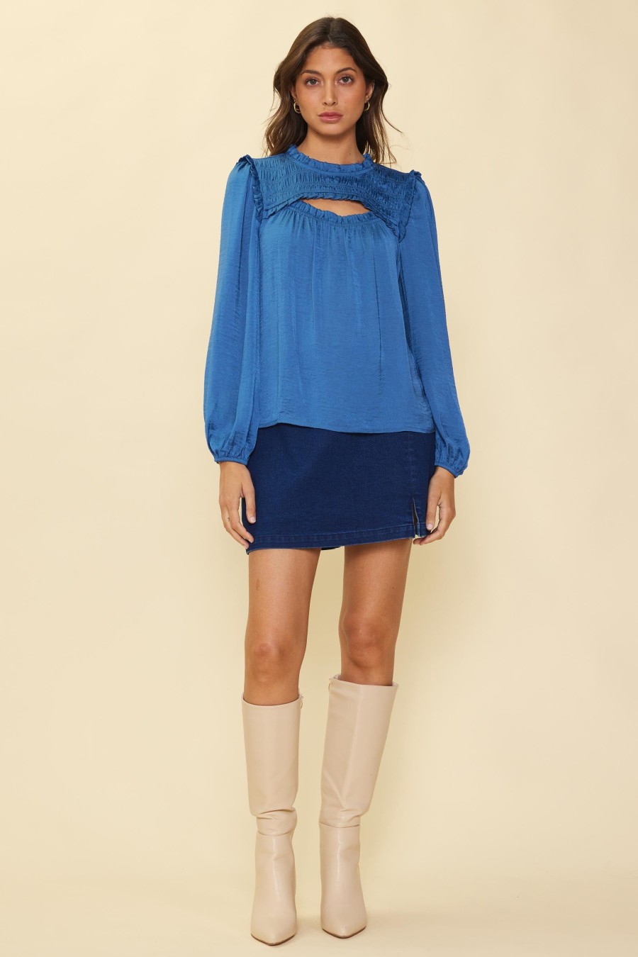 Women Skyes Are Blue Blouses | Cutout Yoke Blouse