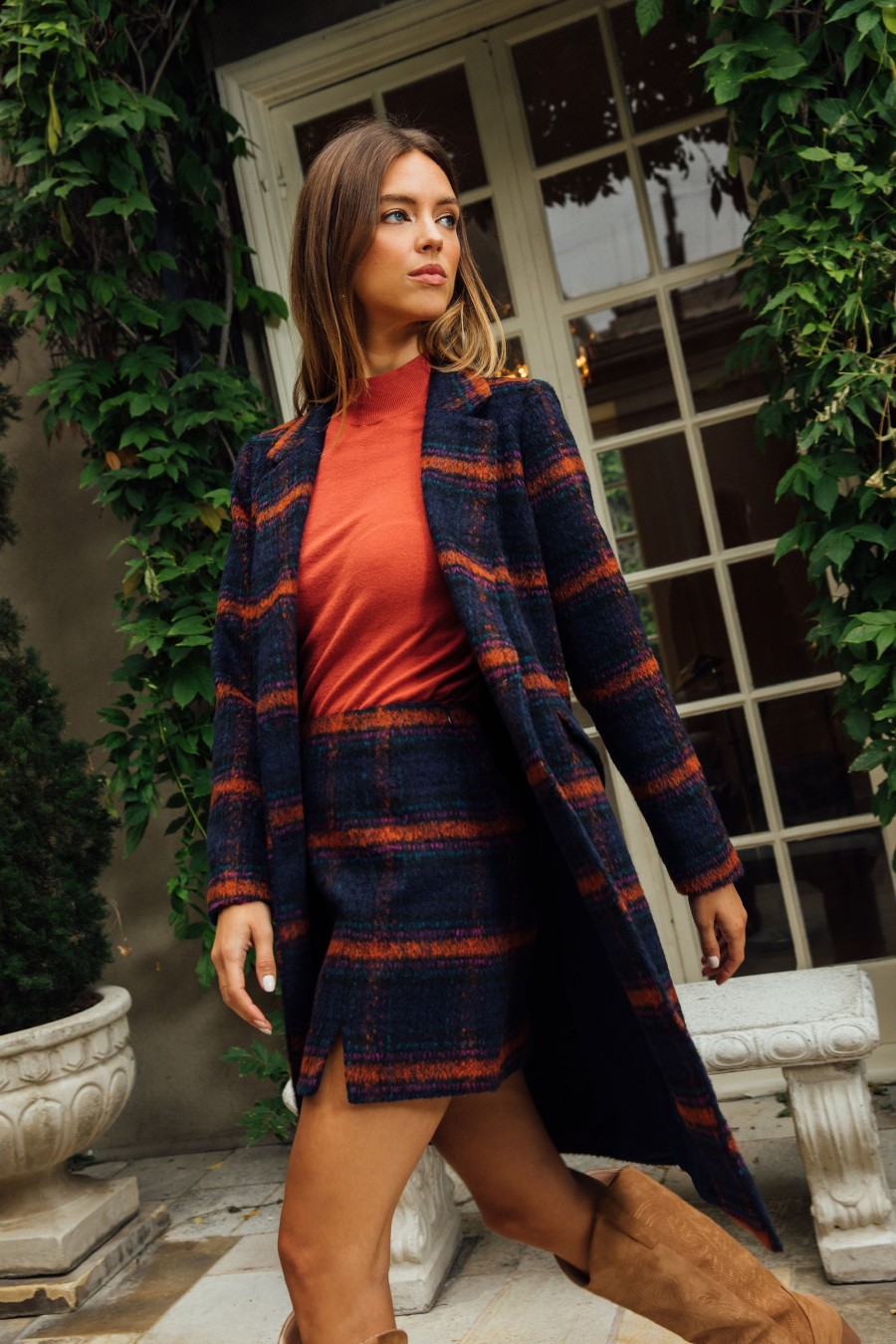 Women Skyes Are Blue Blazers | Double Breasted Plaid Coat