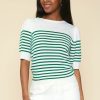 Women Skyes Are Blue Short Sleeve Tops | Knit Stripe Short Sleeve Top