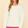 Women Skyes Are Blue Long Sleeve Tops | Pearl Detail Cable Knit Sweater