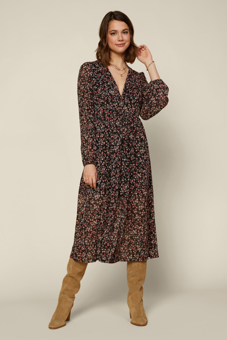 Women Skyes Are Blue Midi Dresses | Floral Long Sleeve Dress