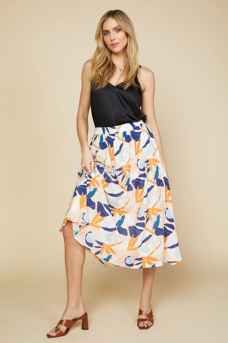 Women Skyes Are Blue Skirts | Abstract Botanical Midi Skirt