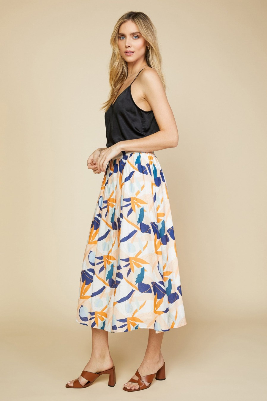 Women Skyes Are Blue Skirts | Abstract Botanical Midi Skirt