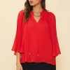 Women Skyes Are Blue Long Sleeve Tops | Pleated Ruffled Trim Top