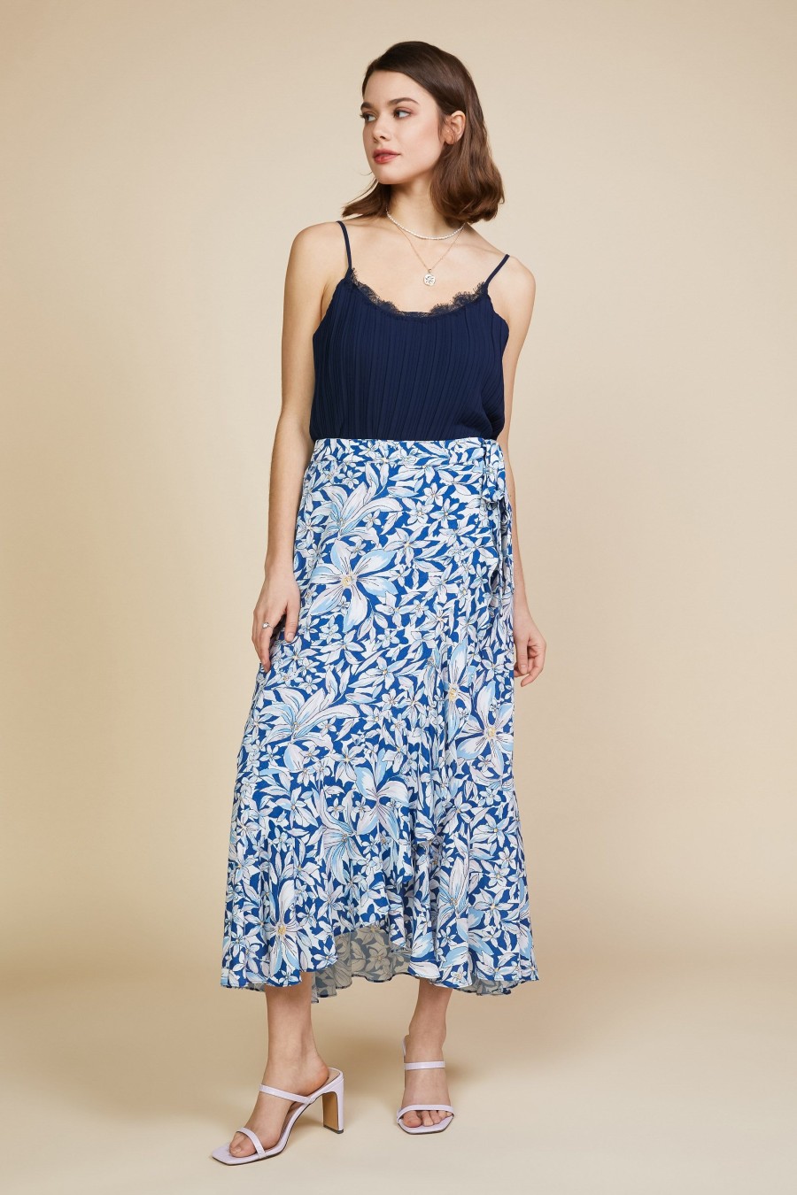 Women Skyes Are Blue Bottoms | Floral Print Ruffled Wrap Skirt