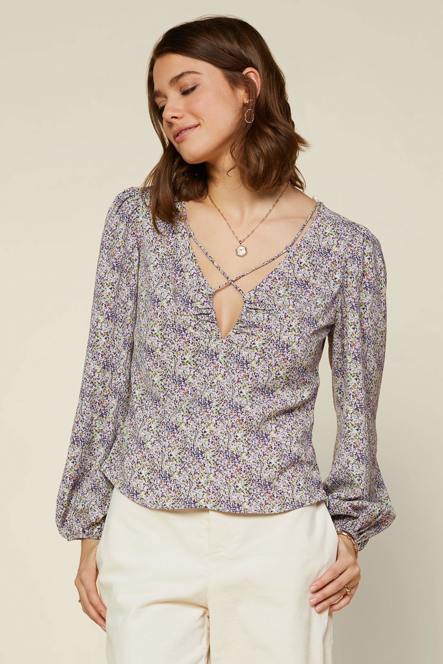 Women Skyes Are Blue Blouses | Floral Crisscross Strap Blouse