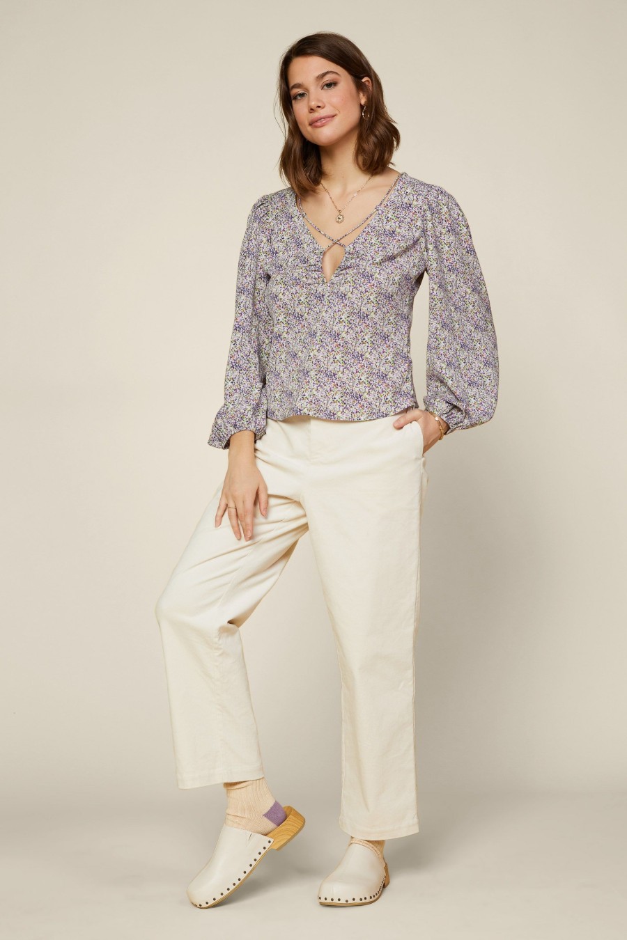 Women Skyes Are Blue Blouses | Floral Crisscross Strap Blouse