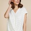 Women Skyes Are Blue Short Sleeve Tops | Textured Striped Buttoned Top