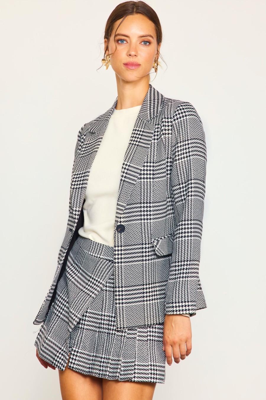 Women Skyes Are Blue Blazers | Houndstooth Tailored Blazer