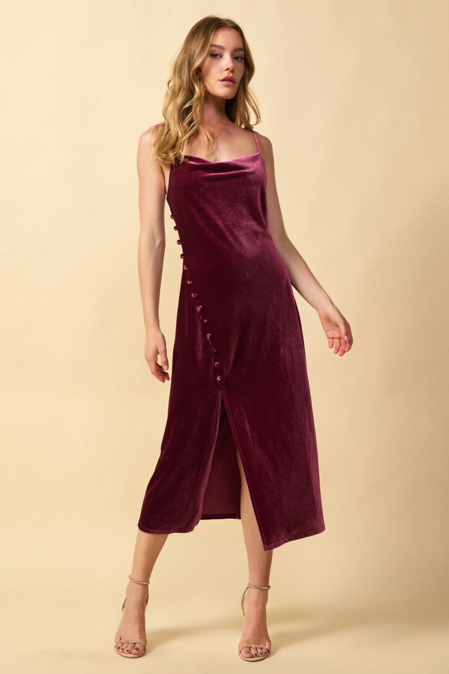 Women Skyes Are Blue Midi Dresses | Velvet Midi Cami Dress