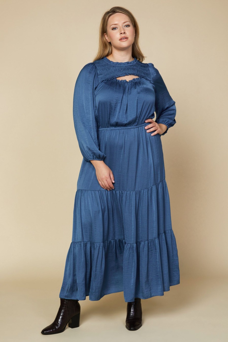 Women Skyes Are Blue Midi Dresses | Plus Size - Tiered Cutout Maxi Dress