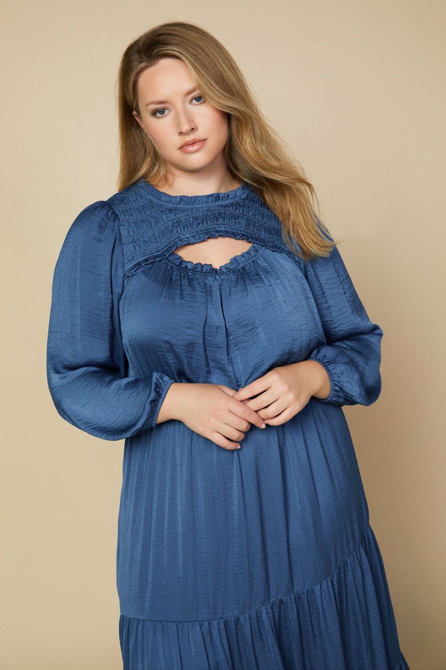 Women Skyes Are Blue Midi Dresses | Plus Size - Tiered Cutout Maxi Dress