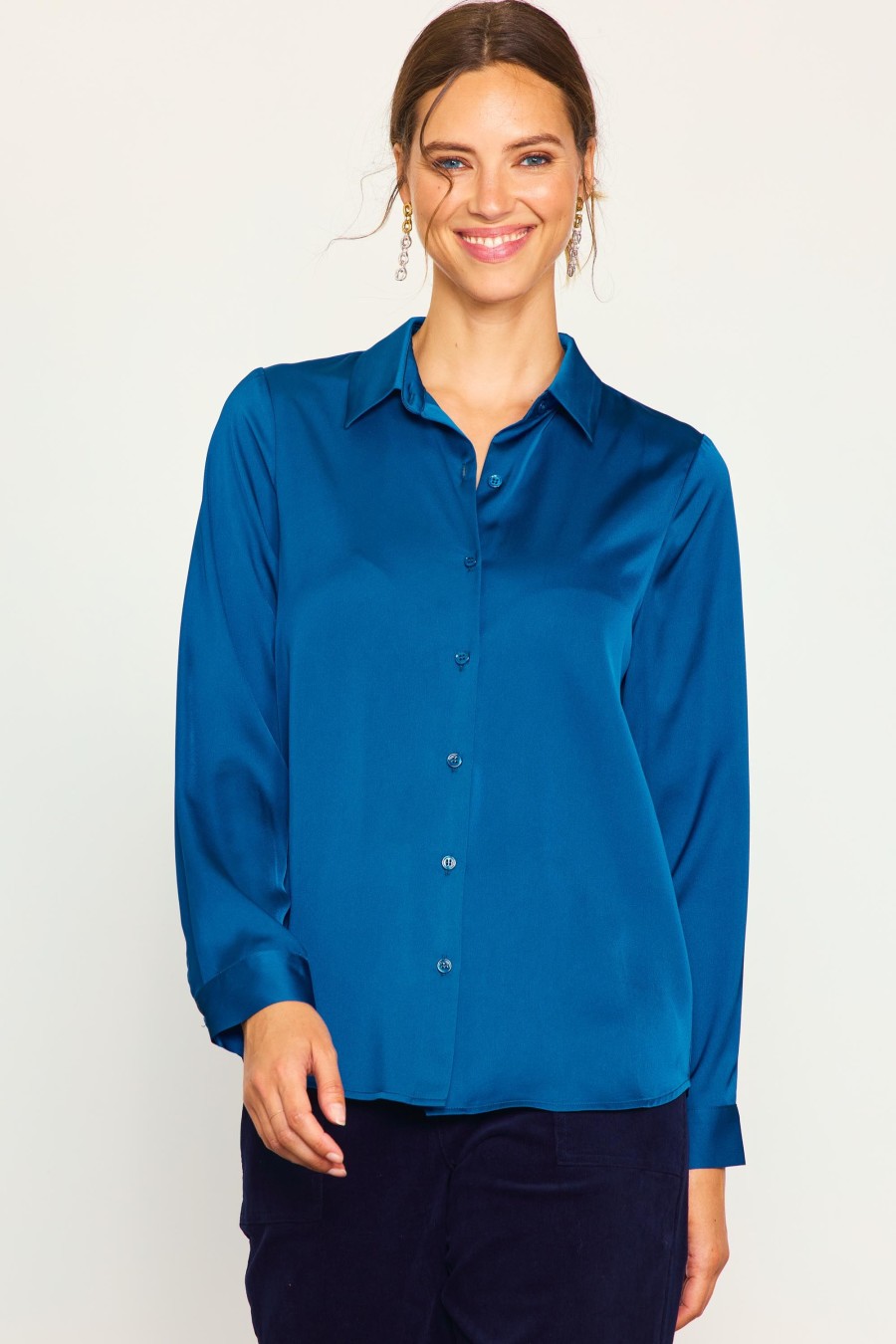 Women Skyes Are Blue Long Sleeve Tops | Recycled Classic Button Down