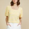 Women Skyes Are Blue Short Sleeve Tops | Square Neck Striped Top