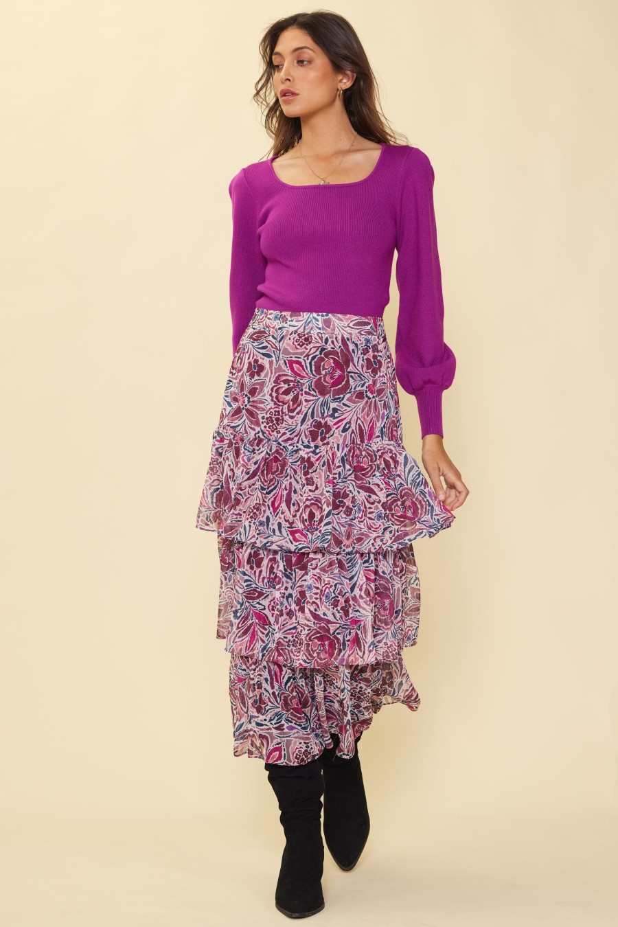 Women Skyes Are Blue Skirts | Anemone Print Ruffle Midi Skirt