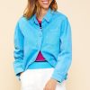 Women Skyes Are Blue Long Sleeve Tops | Washed Cotton Twill Shacket