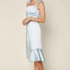 Women Skyes Are Blue Midi Dresses | Satin Shoulder Tie Midi Dress